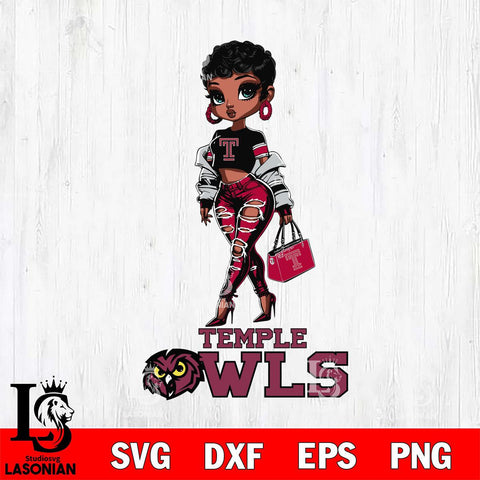 Temple Owls Beautiful Black Fan Girl, Svg Eps Dxf Png File, Digital Download