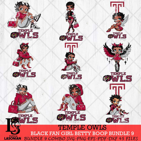Temple Owls Black Fan Girl Betty Boop Bundle 9, Svg Eps Dxf Png File, Digital Download