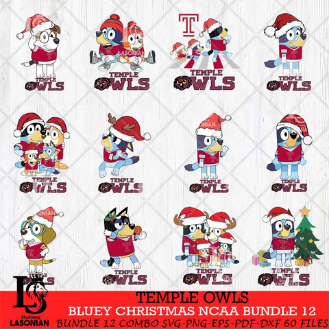 Temple Owls Bluey Christmas NCAA Bundle 12 Cricut File Cut Files , Bluey Cricut , Christmas Svg , Bluey svg , Digital Download, dxf eps png pdf file