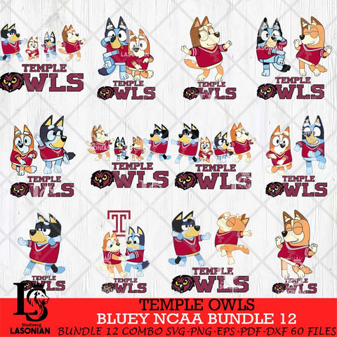 Temple Owls Bluey Dace Mode NCAA Bundle 12 SVG Eps Dxf Png File, Digital Download, Instant Download