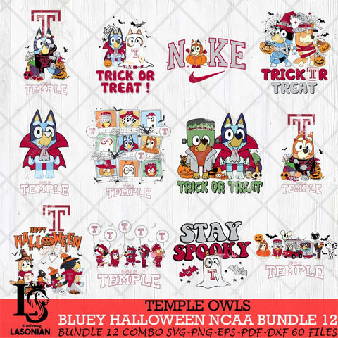 Temple Owls Bluey Halloween NCAA 12 SVG Eps Dxf Png File, Bundle NCAA svg, Digital Download, Instant Download