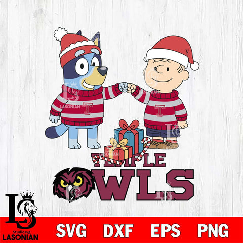 Temple Owls Bluey With Charlie Brown Christmas File Cut, NCAA SVG DXF EPS PNG FILE, Digital Download,Instant Download, Silhouette