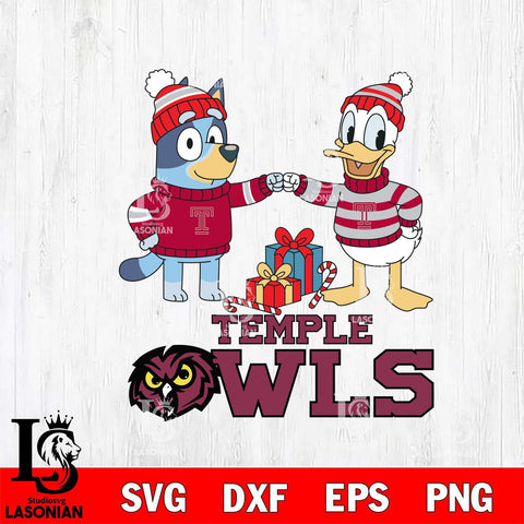 Temple Owls Bluey With Donald Duck Christmas File Cut, NCAA SVG DXF EPS PNG FILE, Digital Download,Instant Download, Silhouette