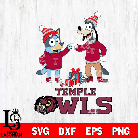 Temple Owls Bluey With Goofy Christmas File Cut, NCAA SVG DXF EPS PNG FILE, Digital Download,Instant Download, Silhouette