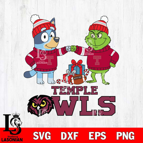 Temple Owls Bluey With Grinch Christmas File Cut, NCAA SVG DXF EPS PNG FILE, Digital Download,Instant Download, Silhouette