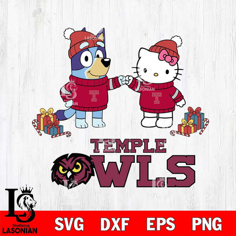 Temple Owls Bluey With Hello kitty Christmas File Cut, NCAA SVG DXF EPS PNG FILE, Digital Download,Instant Download, Silhouette