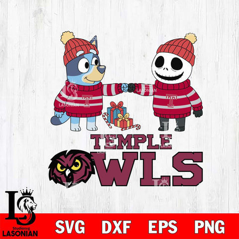 Temple Owls Bluey With Jack Skellington Christmas File Cut, NCAA SVG DXF EPS PNG FILE, Digital Download,Instant Download, Silhouette
