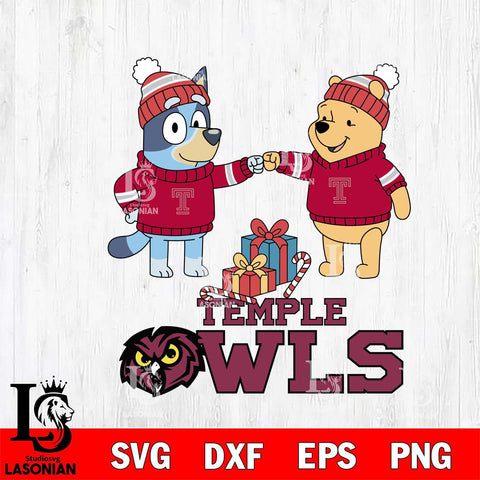 Temple Owls Bluey With Winnie The Pooh Christmas File Cut, NCAA SVG DXF EPS PNG FILE, Digital Download,Instant Download, Silhouette