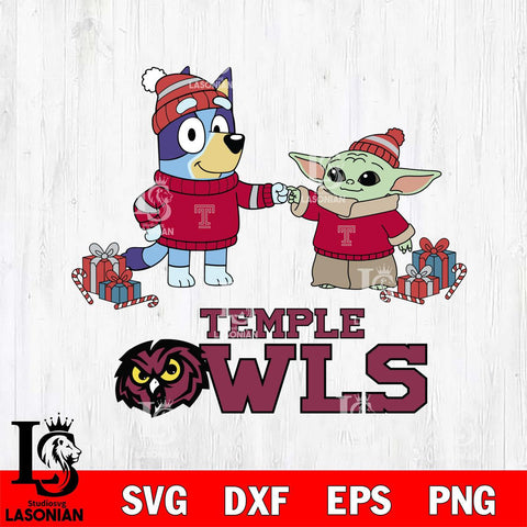 Temple Owls Bluey With Yoda Christmas File Cut, NCAA SVG DXF EPS PNG FILE, Digital Download,Instant Download, Silhouette
