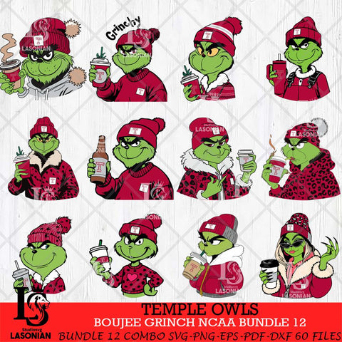 Temple Owls Boujee Grinch NCAA Bundle 12 SVG Eps Dxf Png File, Digital Download, Instant Download