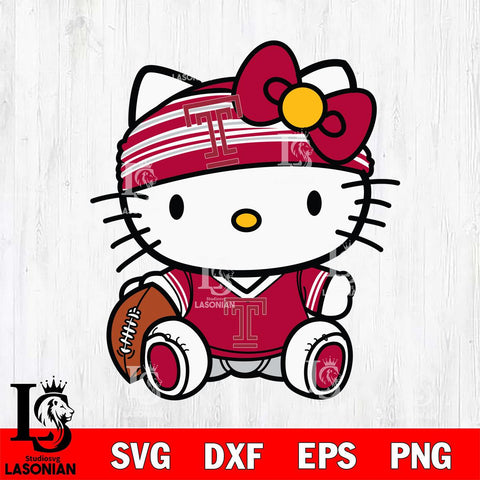 Temple Owls Cute Hello Kitty Football 12 Svg Eps Dxf Png File, NCAA svg, Digital Download, Instant Download