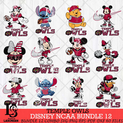 Temple Owls Disney NCAA Bundle Svg PNG 12 Svg Eps Dxf Png File, Digital Download
