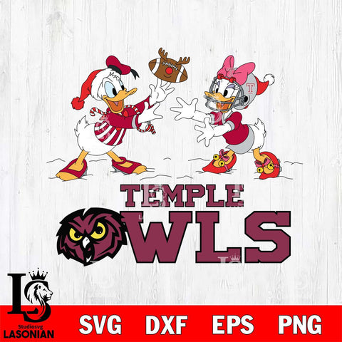 Temple Owls Donald Duck & Daisy Duck Football Cricut,Christmas SVG DXF EPS PNG FILE, NCAA Digital Download,Instant Download, Silhouette