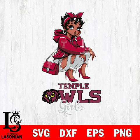 Temple Owls Fashion Black Fan Girl Betty Boop, Svg Eps Dxf Png File, Digital Download