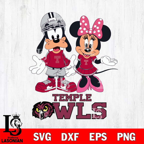 Temple Owls Goofy and Minnie mouse Football SVG DXF EPS PNG FILE,NCAA svg ,Football Digital Download,Instant Download, Silhouette