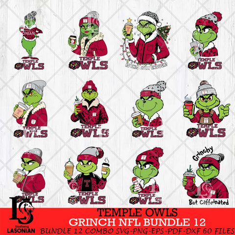 Temple Owls Grinch NCAA Bundle 12 SVG Eps Dxf Png File, Digital Download, Instant Download