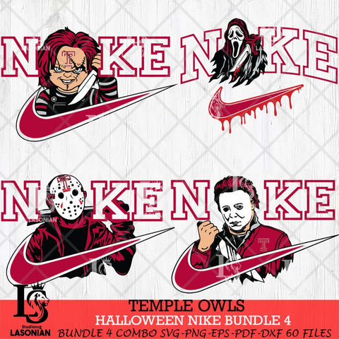 Temple Owls Halloween Nike NCAA Bundle 4 Svg Eps Dxf Png File, Digital Download, Instant Download