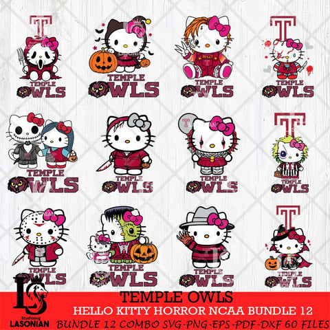 Temple Owls Hello Kitty Horror NCAA Bundle 12 SVG Svg Eps Dxf Png File, Digital Download