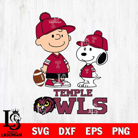 Temple Owls Peanuts Snoopy Friends Football SVG DXF EPS PNG FILE,Snoopy File Cut, NCAA Digital Download,Instant Download,Christmas Silhouette