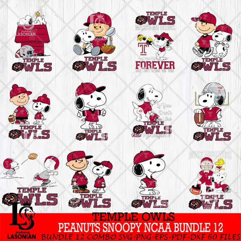 Temple Owls Peanuts Snoopy Player NCAA Bundle 12 SVG DXF EPS PNG FILE,Snoopy File Cut, bundle NCAA Digital Download,Instant Download, Silhouette