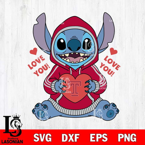 Temple Owls Stitch Love You File Cut, NCAA SVG DXF EPS PNG FILE, Digital Download , Criucut , Silhouette