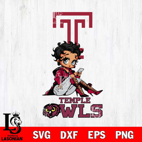 Temple Owls Style Black Fan Girl Betty Boop, Svg Eps Dxf Png File, Digital Download