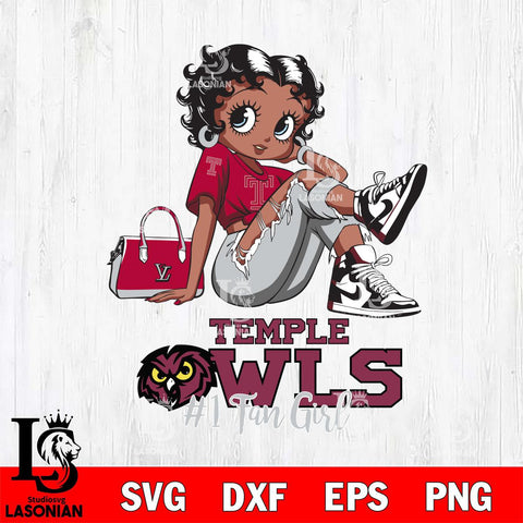 Temple Owls #1 Black Fan Girl Betty Boop, Svg Eps Dxf Png File, Digital Download