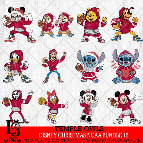 Temple Owls  Disney christmas NCAA Bundle File Cut, Bundle NCAA SVG DXF EPS PNG FILE, Digital Download , Criucut , Silhouette