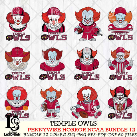 Temple Owls  Pennywise Horror NCAA Bundle 12 SVG Svg Eps Dxf Png File, Digital Download