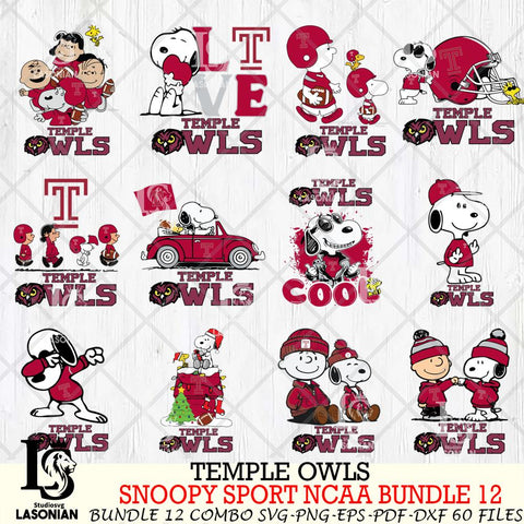 Temple Owls  Snoopy NCAA Bundle 12 SVG Svg Eps Dxf Png File, Digital Download