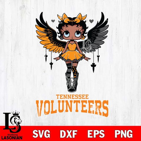 Tennessee Volunteers Anglel Black Fan Girl Betty Boop, Svg Eps Dxf Png File, Digital Download