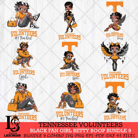Tennessee Volunteers Black Fan Girl Betty Boop Bundle 9, Svg Eps Dxf Png File, Digital Download