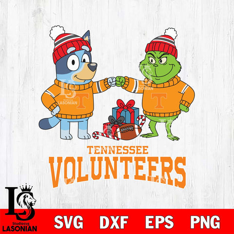 Tennessee Volunteers Bluey With Grinch Christmas File Cut, NCAA SVG DXF EPS PNG FILE, Digital Download,Instant Download, Silhouette