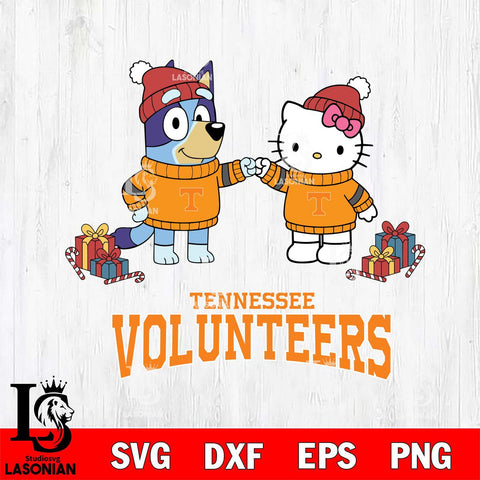 Tennessee Volunteers Bluey With Hello kitty Christmas File Cut, NCAA SVG DXF EPS PNG FILE, Digital Download,Instant Download, Silhouette