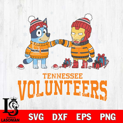 Tennessee Volunteers Bluey With Iron man Christmas File Cut, NCAA SVG DXF EPS PNG FILE, Digital Download,Instant Download, Silhouette