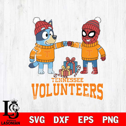 Tennessee Volunteers Bluey With Spider man Christmas File Cut, NCAA SVG DXF EPS PNG FILE, Digital Download,Instant Download, Silhouette