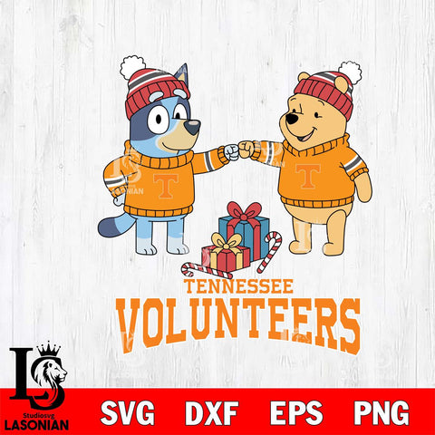 Tennessee Volunteers Bluey With Winnie The Pooh Christmas File Cut, NCAA SVG DXF EPS PNG FILE, Digital Download,Instant Download, Silhouette