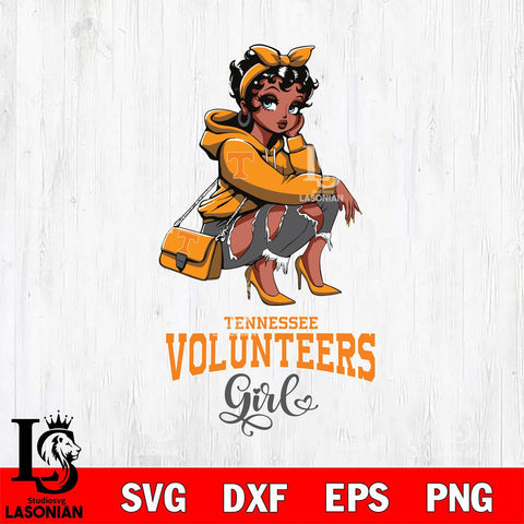 Tennessee Volunteers Fashion Black Fan Girl Betty Boop, Svg Eps Dxf Png File, Digital Download