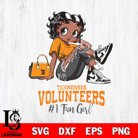 Tennessee Volunteers #1 Black Fan Girl Betty Boop, Svg Eps Dxf Png File, Digital Download