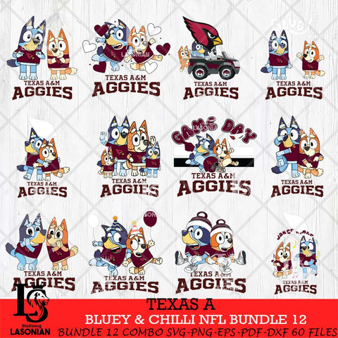 Texas A&m Aggies Bluey & Bingo Bundle 12 SVG Svg Eps Dxf Png File, Bundle NCAA svg, Digital Download, Instant Download