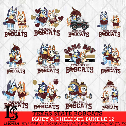 Texas State Bobcats Bluey & Bingo Bundle 12 SVG Svg Eps Dxf Png File, Bundle NCAA svg, Digital Download, Instant Download