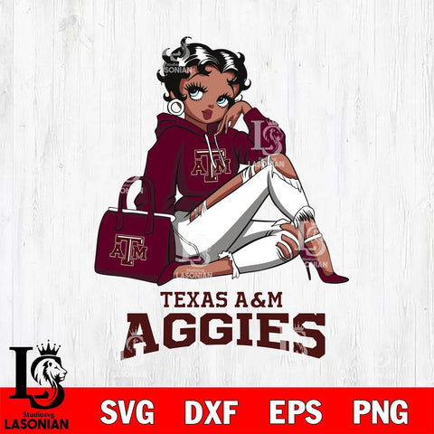 Texas A&M Aggies Awesome Black Fan Girl Betty Boop, Svg Eps Dxf Png File, Digital Download