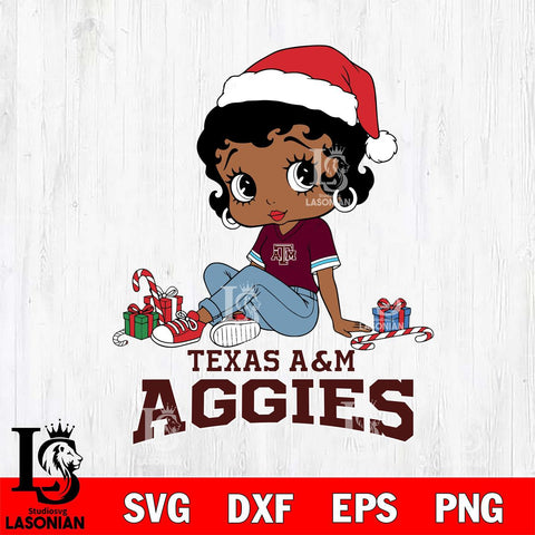 Texas A&M Aggies Betty Boop Christmas File Cut, NCAA SVG DXF EPS PNG PDF File, Digital Download , Criucut , Silhouette