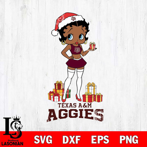 Texas A&M Aggies Betty Boop Christmas Gift File Cut, NCAA SVG DXF EPS PNG PDF File, Digital Download , Criucut , Silhouette