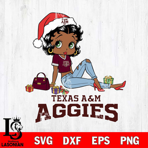 Texas A&M Aggies Betty Boop Christmas Packing File Cut, NCAA SVG DXF EPS PNG PDF File, Digital Download , Criucut , Silhouette