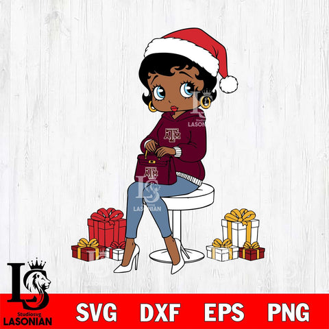 Texas A&M Aggies Betty Boop Sit Christmas File Cut, NCAA SVG DXF EPS PNG PDF File, Digital Download , Criucut , Silhouette