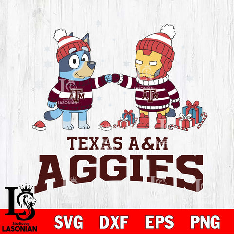 Texas A&M Aggies Bluey With Iron man Christmas File Cut, NCAA SVG DXF EPS PNG FILE, Digital Download,Instant Download, Silhouette