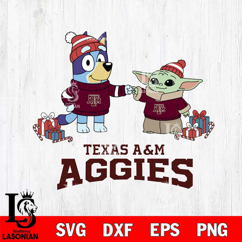 Texas A&M Aggies Bluey With Yoda Christmas File Cut, NCAA SVG DXF EPS PNG FILE, Digital Download,Instant Download, Silhouette
