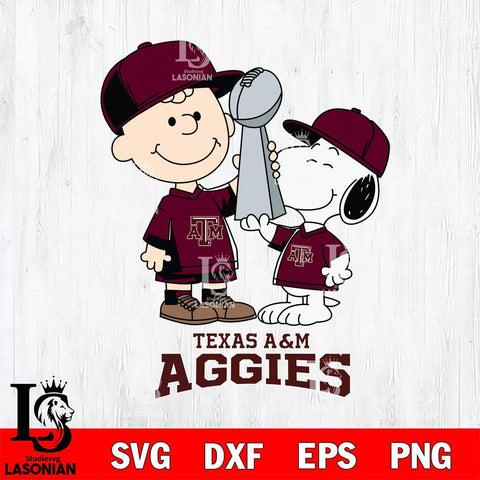 Texas A&M Aggies Charlie Brown and Snoopy Champions Svg Eps Dxf Png File, NCAA svg , Digital Download , Instant Download, Cricut File