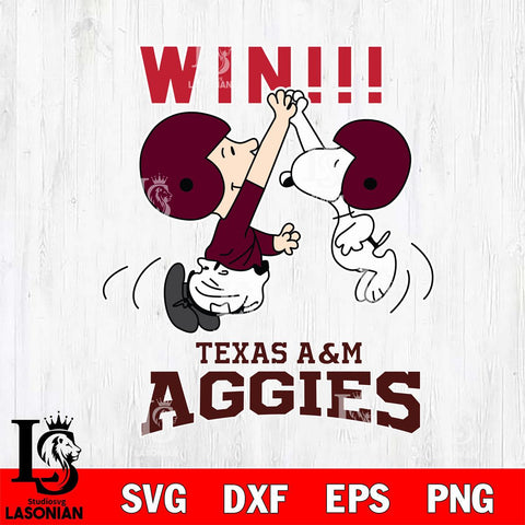 Texas A&M Aggies Charlie Brown and Snoopy Win Svg Eps Dxf Png File, NCAA svg , Digital Download , Instant Download, Cricut File